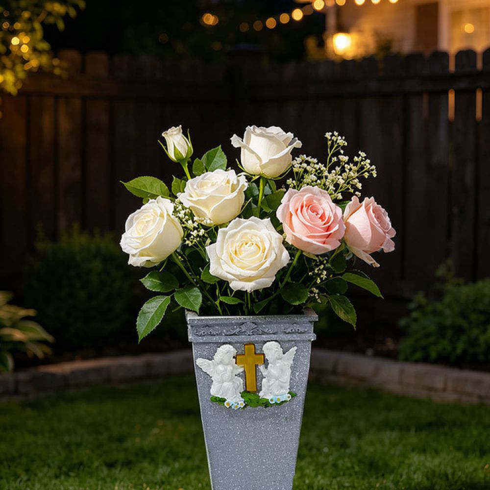 Vase Decor - Resin Solar Cross Angel Grave Vase