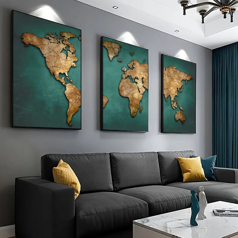 Retro World Map 3pcs/set Canva - Abstract Canvas Set 评论和价格