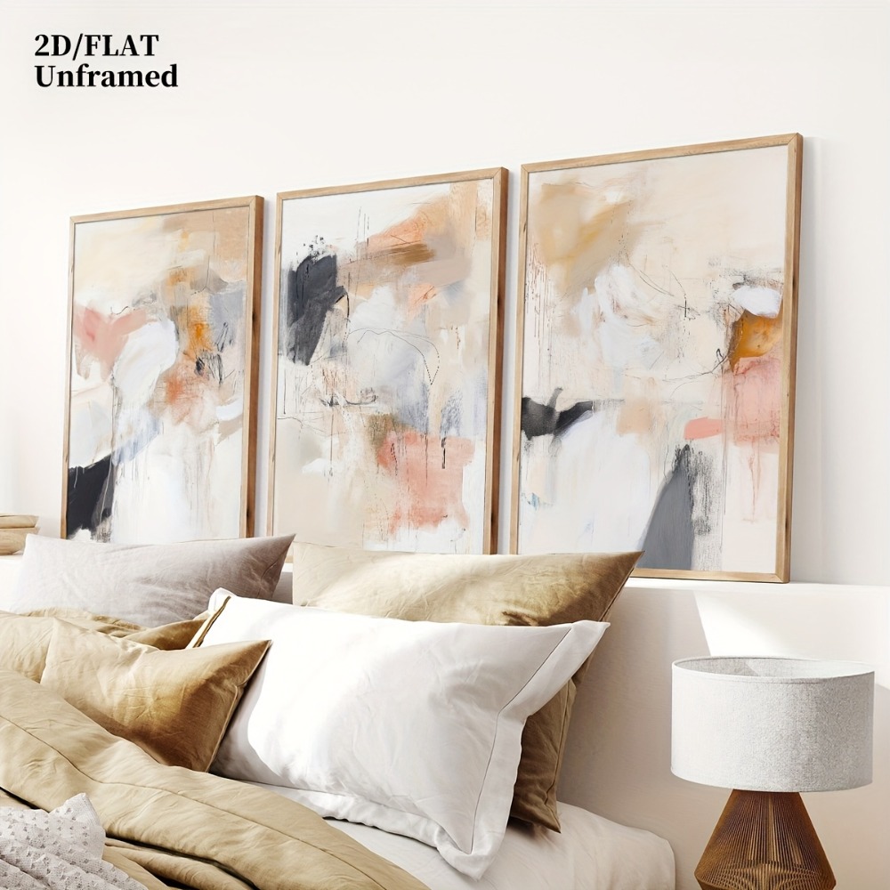 3pcs Frameless,Neutral Beige B - Abstract Canvas Set 评论和价格