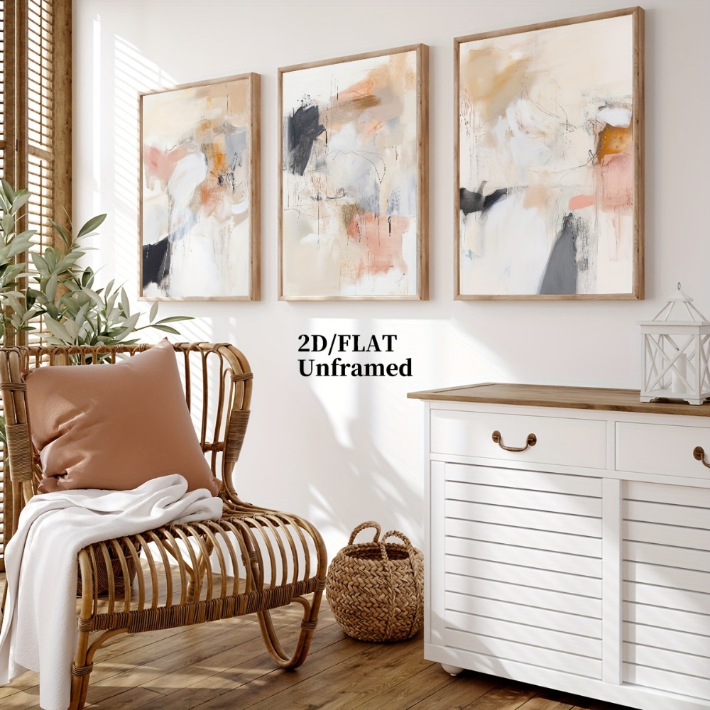 3pcs Frameless,Neutral Beige B - Abstract Canvas Set 评论和价格