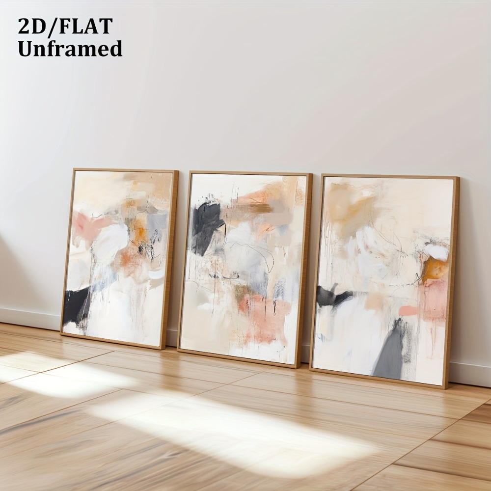 3pcs Frameless,Neutral Beige B - Abstract Canvas Set 评论和价格