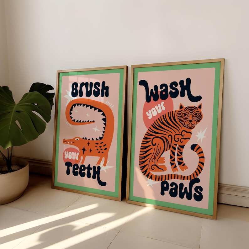2pcs/set Tiger Wash Your Paws  - Abstract Canvas Set 评论和价格