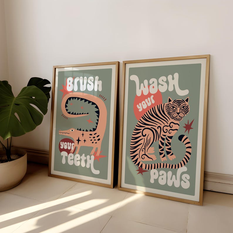 2pcs/set Tiger Wash Your Paws  - Abstract Canvas Set 评论和价格