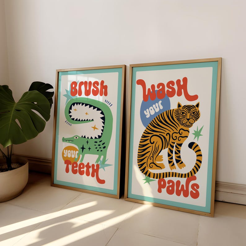 2pcs/set Tiger Wash Your Paws  - Abstract Canvas Set 评论和价格